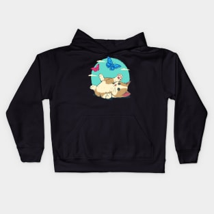 Cute Cat Playing With Butterfly Blue Sky Kids Hoodie